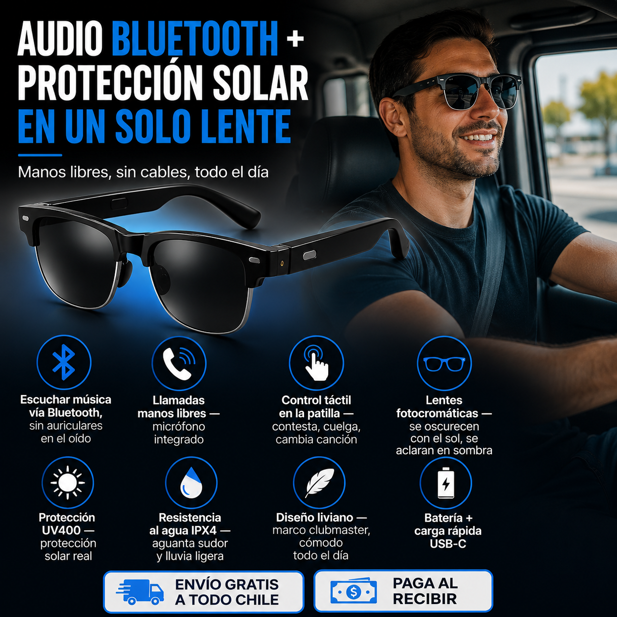 Lente Visión TechPro: Audio Bluetooth + Fotocromaticos