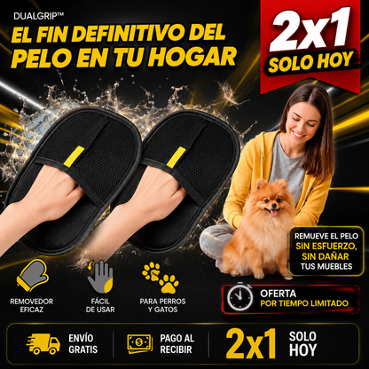 Guante Removedor De Pelo 2 En 1  DualGrip™ que atrapa el pelo desde la raíz, en cada caricia