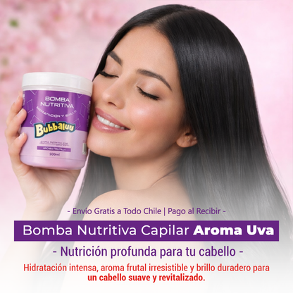 🍇 Bomba Nutritiva Capilar Aroma Uva – Cuidado, nutrición y brillo para tu pelo.