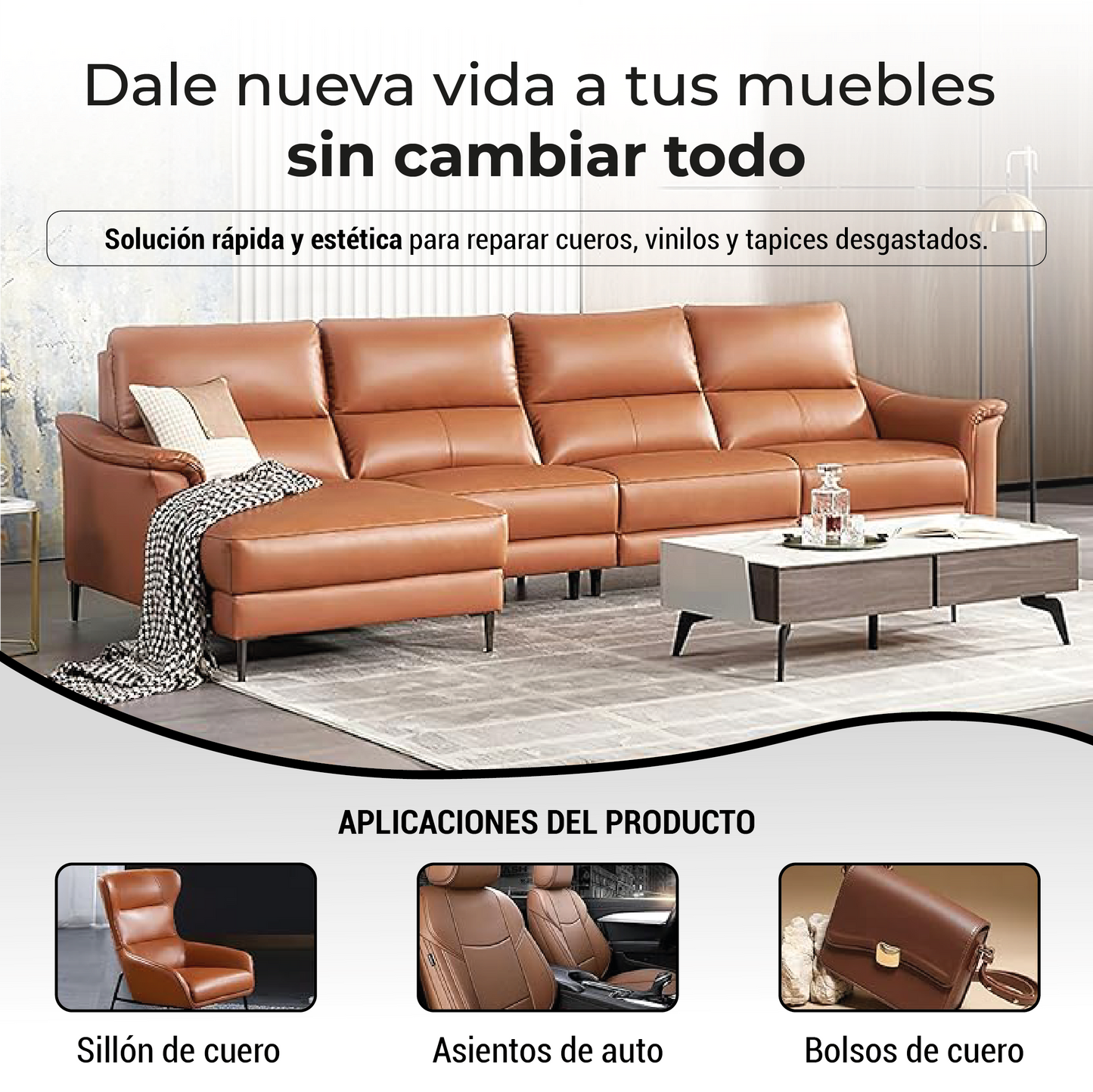 Rollo adhesivo - Reparación de cuero y vinilo 3 metros x 1 metro (3 m x 1 m)