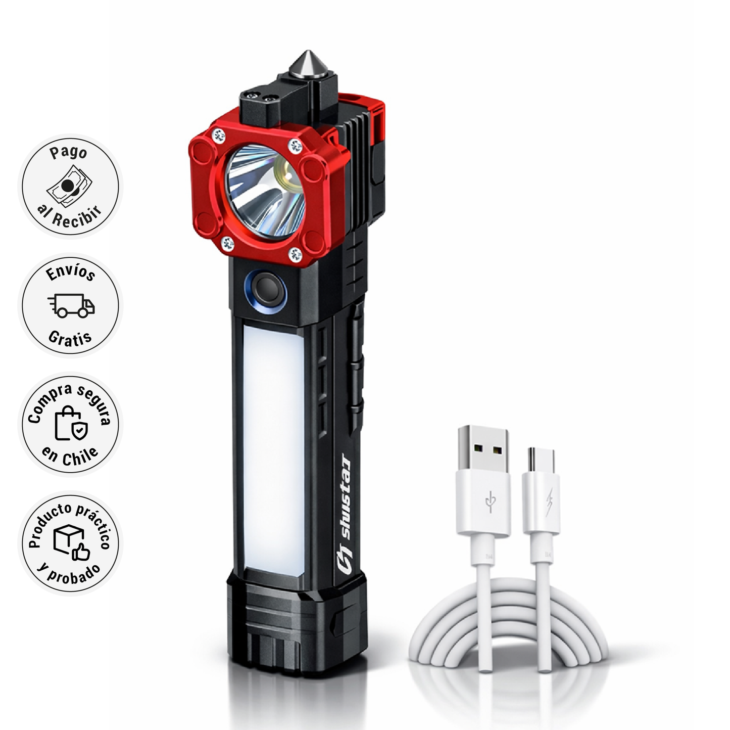 Linterna Multifuncional 4 en 1  Recargable - Iluminación potente y seguridad inmediata para cualquier situación.