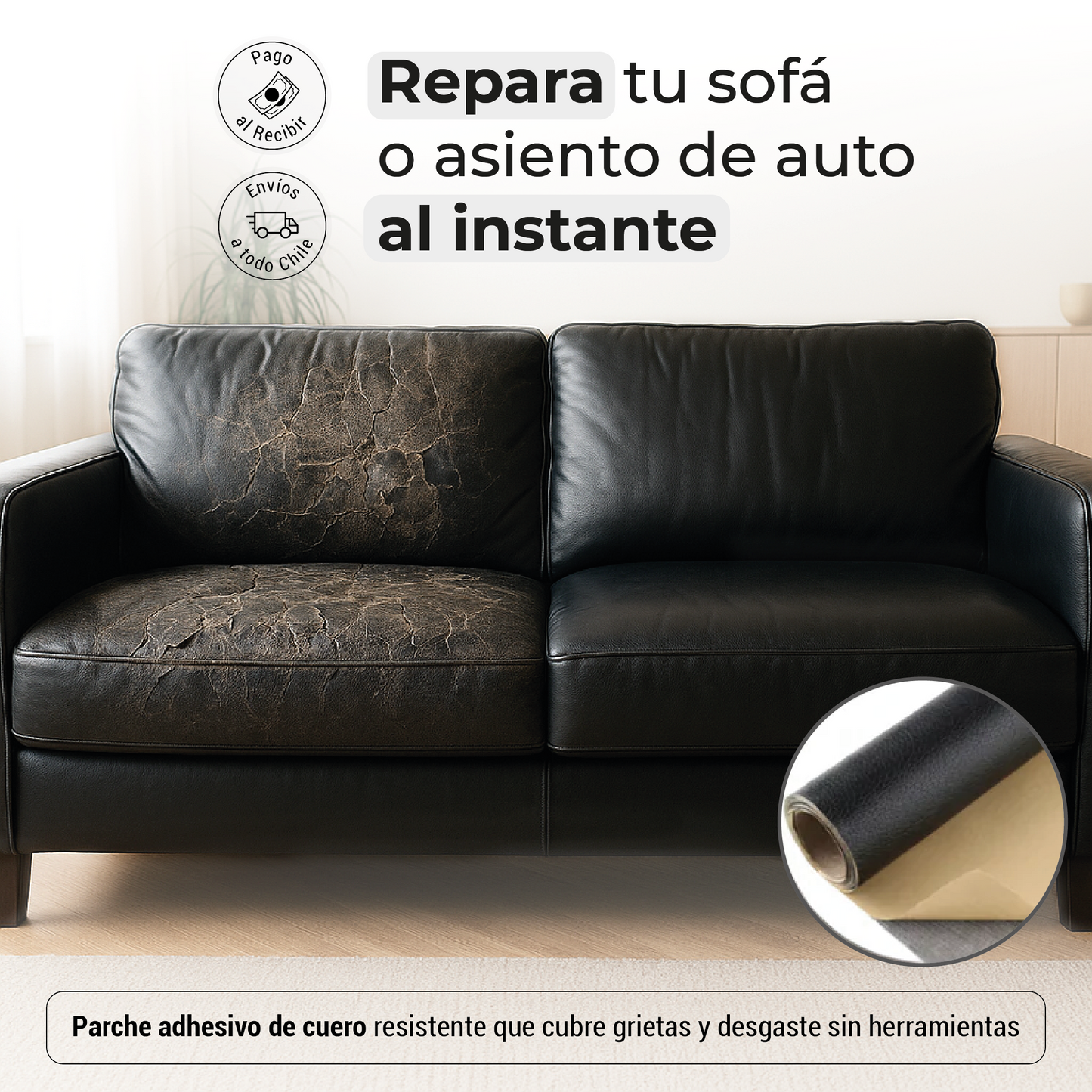 Rollo adhesivo - Reparación de cuero y vinilo 3 metros x 1 metro (3 m x 1 m)