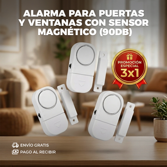 Alarma para Puertas y Ventanas con Sensor Magnético (90dB) - Oferta 3x1