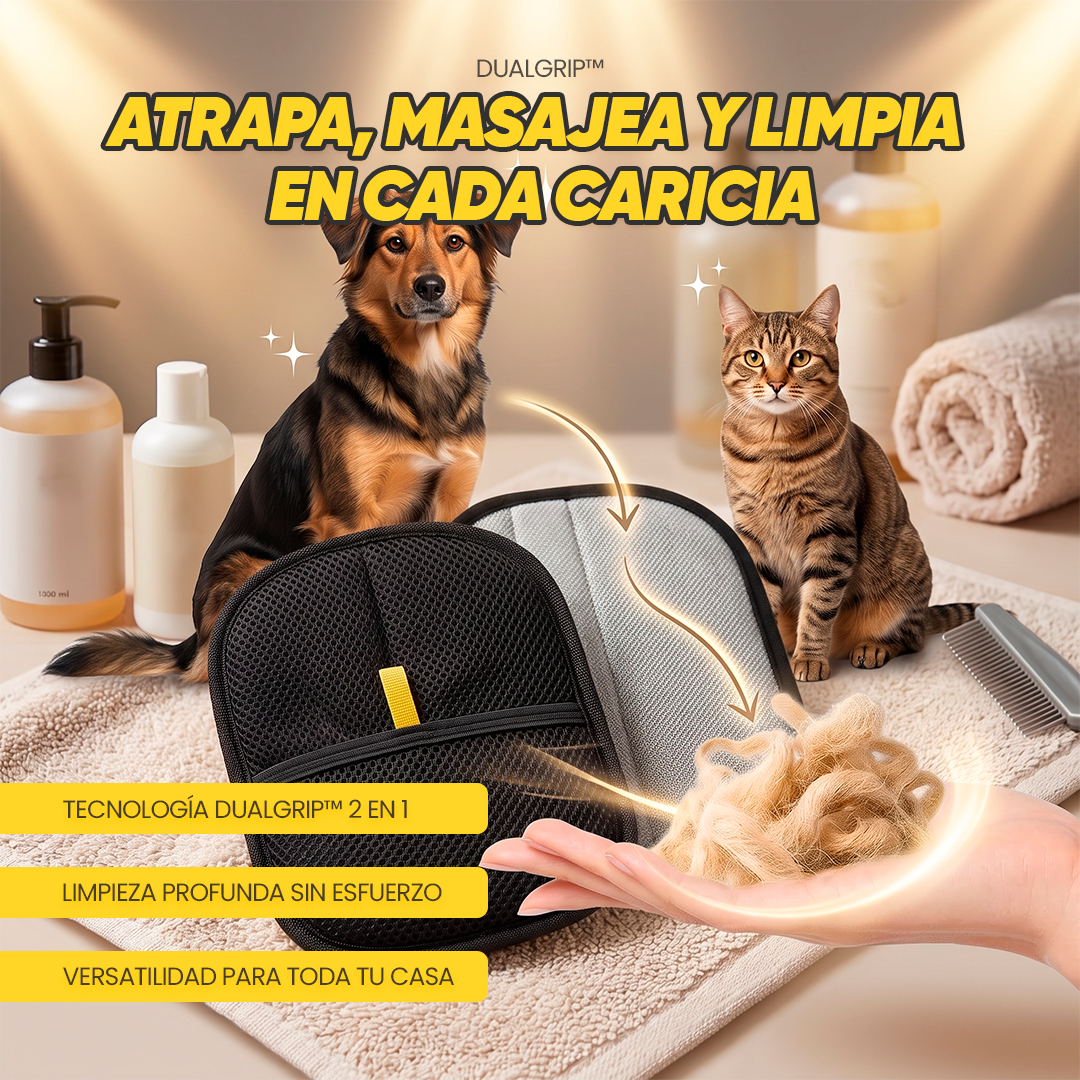 Guante Removedor De Pelo 2 En 1  DualGrip™ que atrapa el pelo desde la raíz, en cada caricia