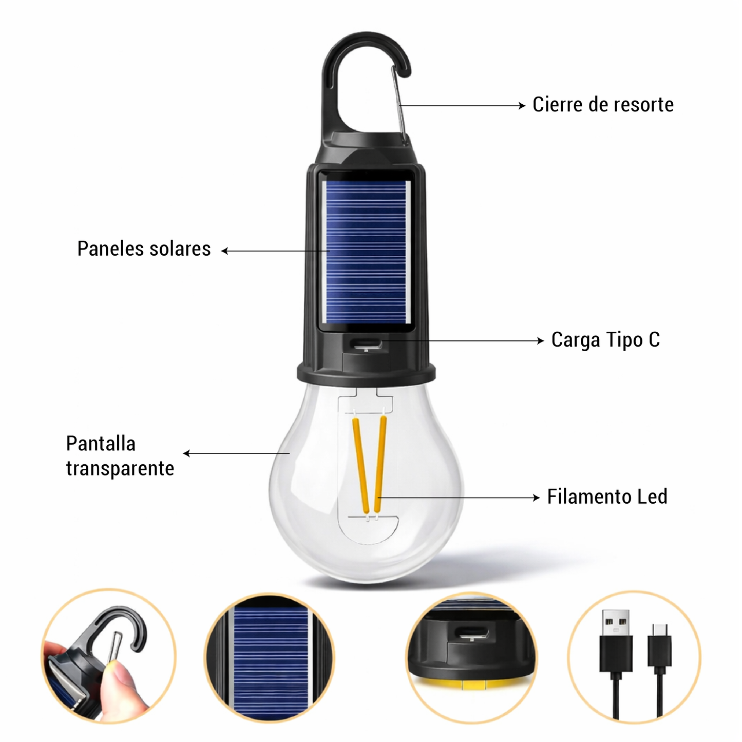 2x1 - Ampolleta Solar LED Recargable.